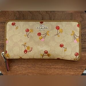 Coach Tan Wallet with Red and Pink Floral Design